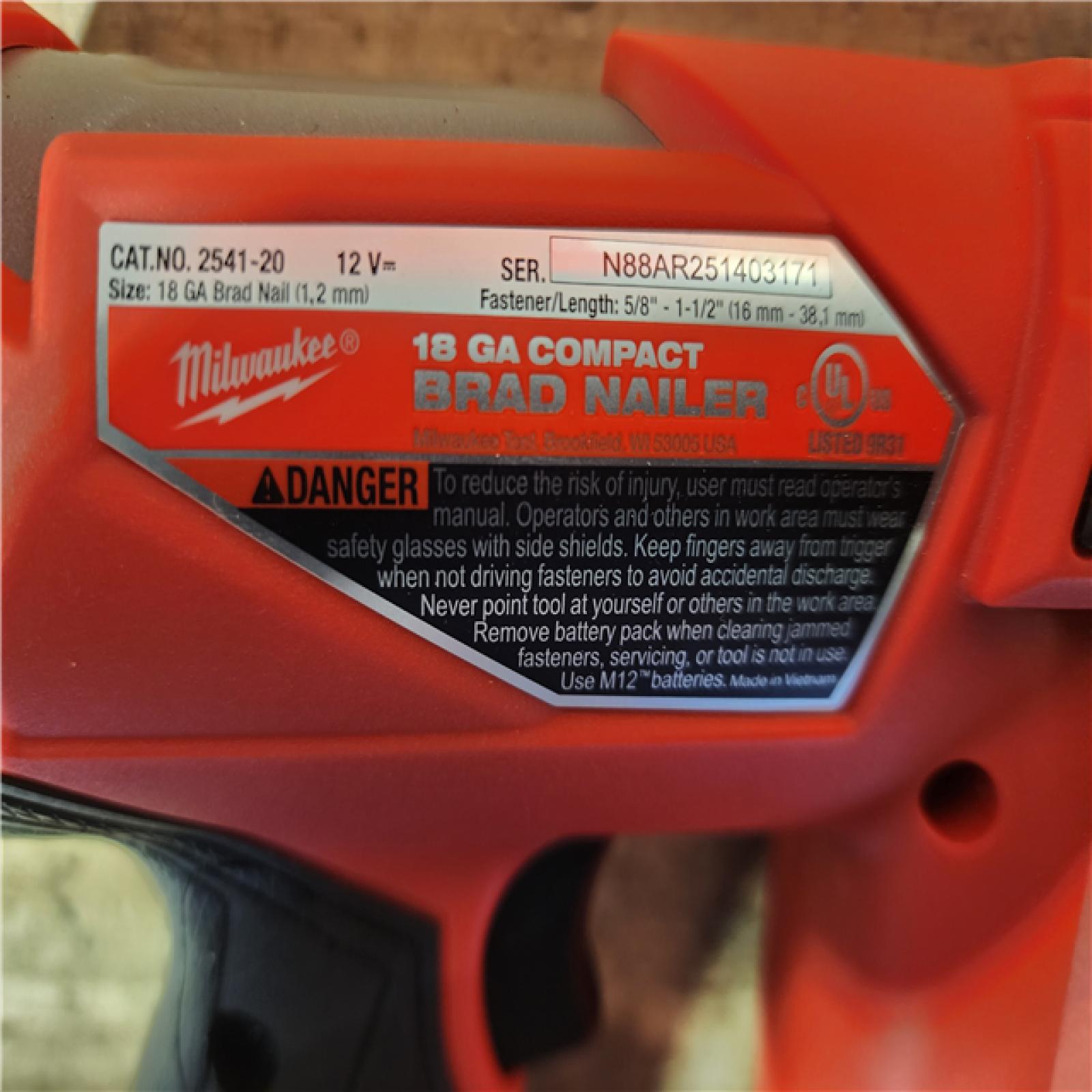 HOUSTON LOCATION - AS-IS Milwaukee  FUEL 12-Volt Lithium-Ion Brushless Cordless 18-Gauge 1-1/2 in. Compact Brad Nailer (Tool Only)