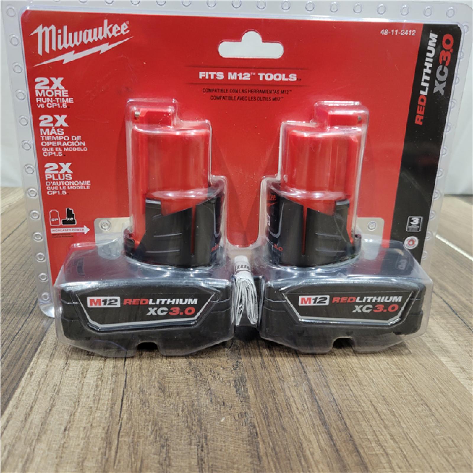 NEW! Milwaukee M12 12-Volt Lithium-Ion XC Extended Capacity 3.0Ah Battery Pack 3.0Ah (2-Pack)