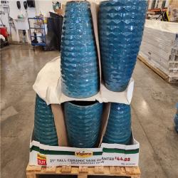 Phoenix Location Vigoro Dottie 14.3 in. W x 21 in. H Decorative Pots Teal Glazed Ceramic Vase Planter Pallet (12 Cases)