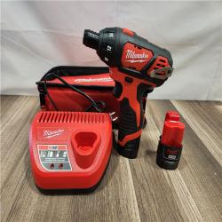 AS-IS Milwaukee M12 12V Lithium-Ion Cordless 1/4 in. Hex Screwdriver Kit with Two 1.5Ah Batteries, Charger and Tool Bag