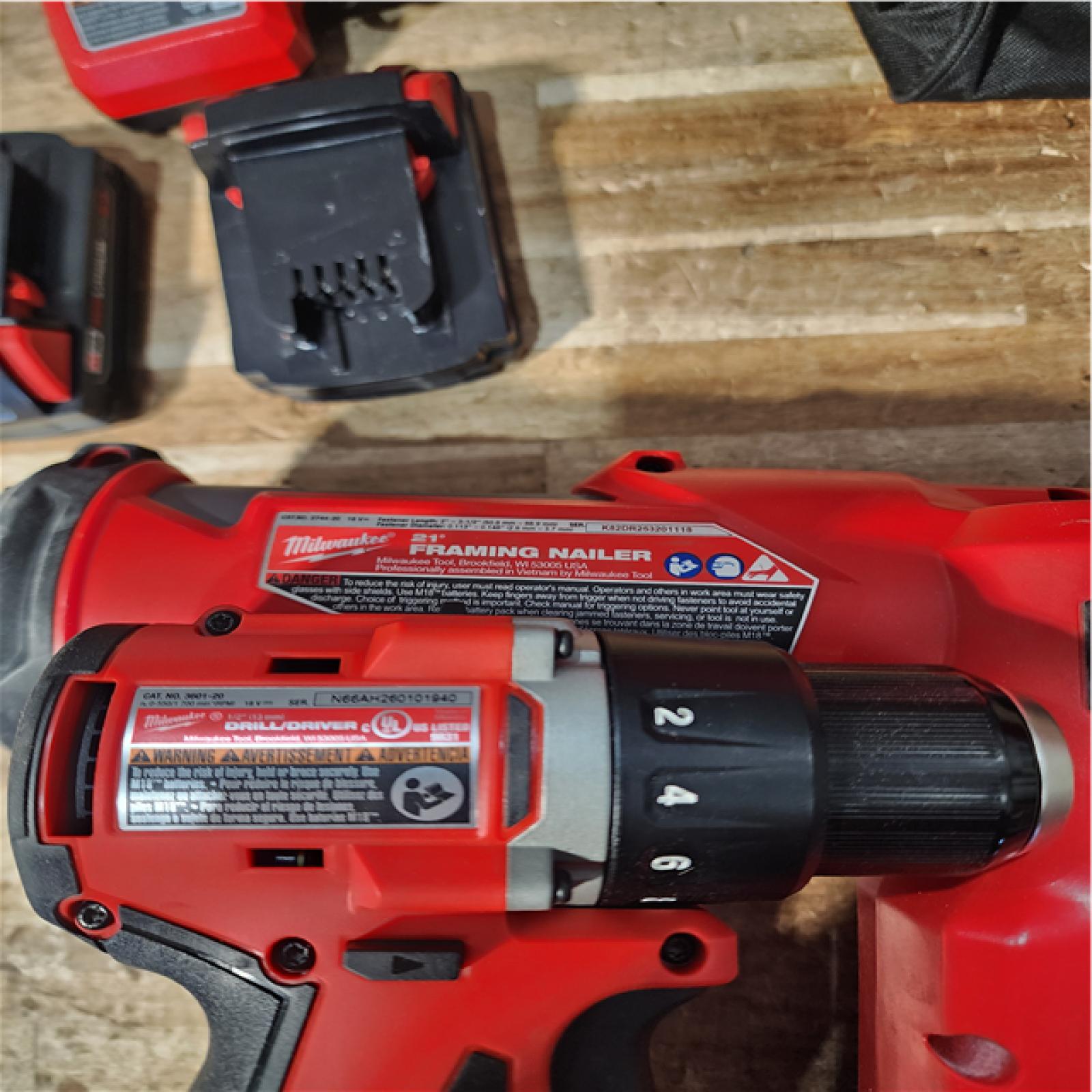 Houston Location AS-IS Milwaukee Drill and Nail Gun and Batteries QTY/2 with Charger