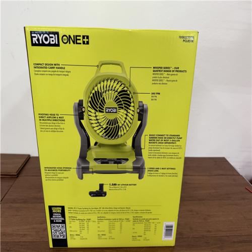 California NEW Sealed Box Ryobi 18V 7.5 Bucket Top Misting Fan Kit, Includes (1) Battery & Charger