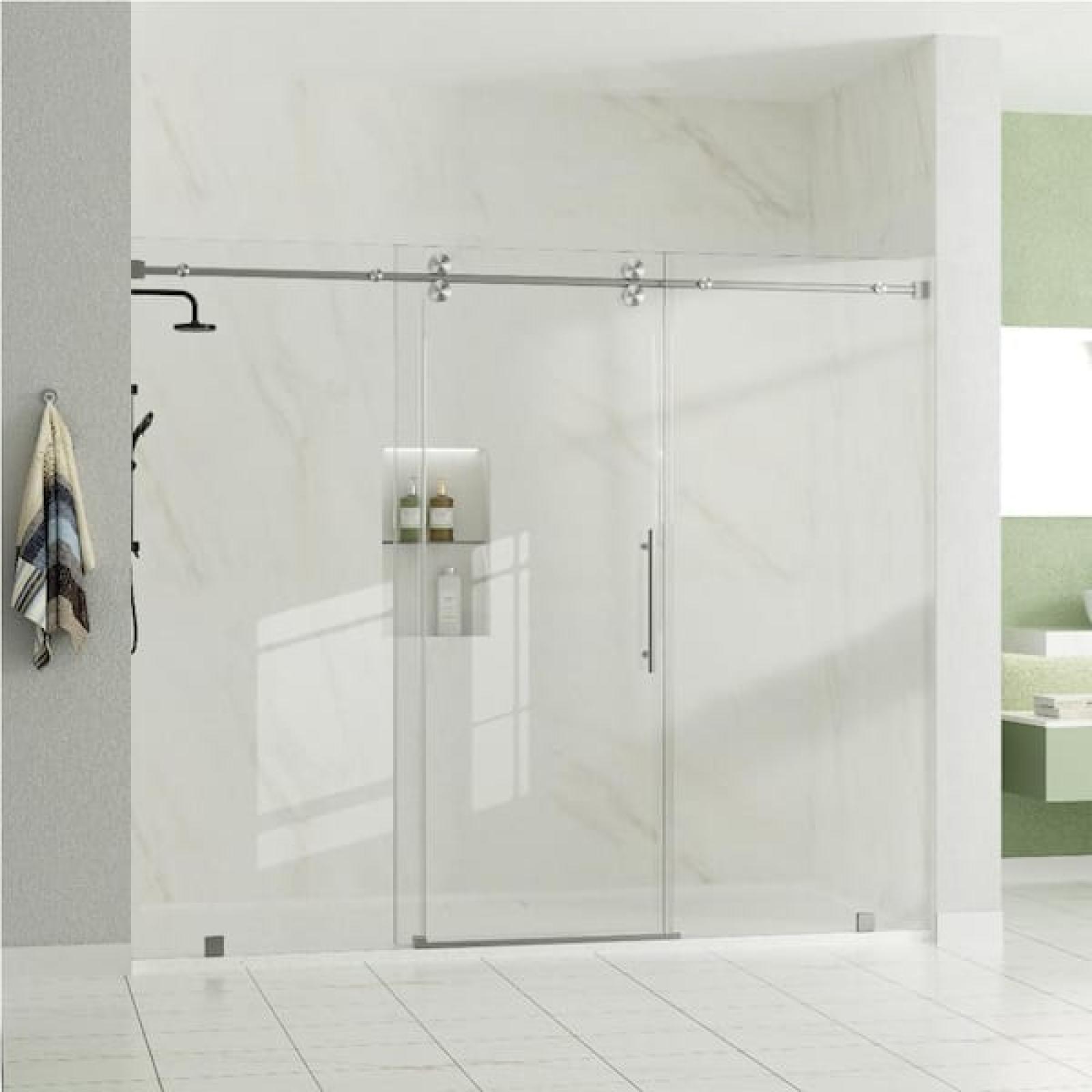 Phoenix NEW AZUPIN VestaXL 76 in.-80 in. W x 76 in. H Sliding Frameless Shower Door in Brushed Nickel with Clear Glass (SEALED)
