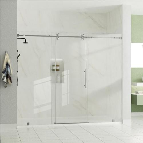 Phoenix NEW AZUPIN VestaXL 76 in.-80 in. W x 76 in. H Sliding Frameless Shower Door in Brushed Nickel with Clear Glass (SEALED)
