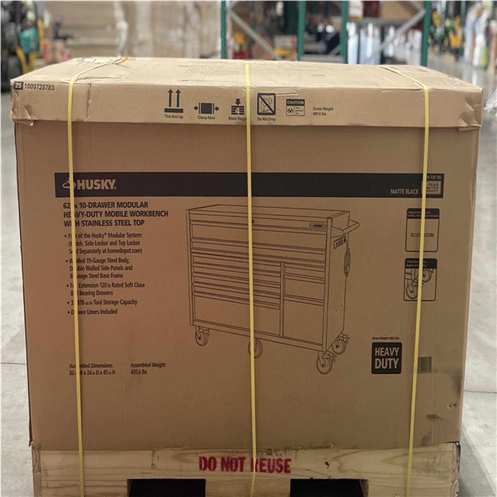 DALLAS LOCATION- HUSKY 62 in. W X 24 in. D Heavy Duty Matte Black Mobile Workbench Cabinet w/ Stainless Steel Top