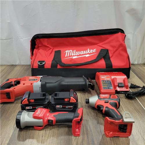 AS-IS MILWAUKEE M18 18V Lithium-Ion Cordless Combo Tool Kit with Two 3.0Ah Batteries, 1-Charger, 1-Tool Bag (3-Tool)