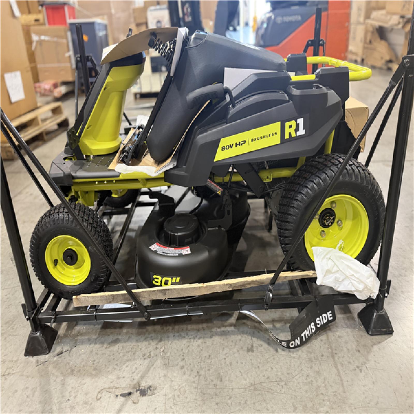DALLAS LOCATION -  RYOBI R1 80V HP Brushless Lithium Battery Cordless Electric 30 in. Riding Lawn Mower with 14 Ah Battery and Charger