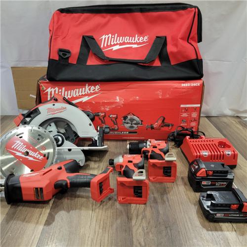 AS-IS Milwaukee M18 18-Volt Lithium-Ion Brushless Cordless Combo Kit (4-Tool) with 2-Batteries, 1-Charger and Tool Bag