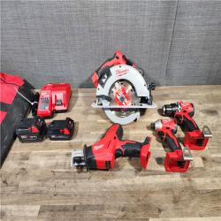 HOUSTON LOCATION - AS-IS Milwaukee M18 18-Volt Lithium-Ion Brushless Cordless Combo Kit (4-Tool) with 2-Batteries  1-Charger and Tool Bag