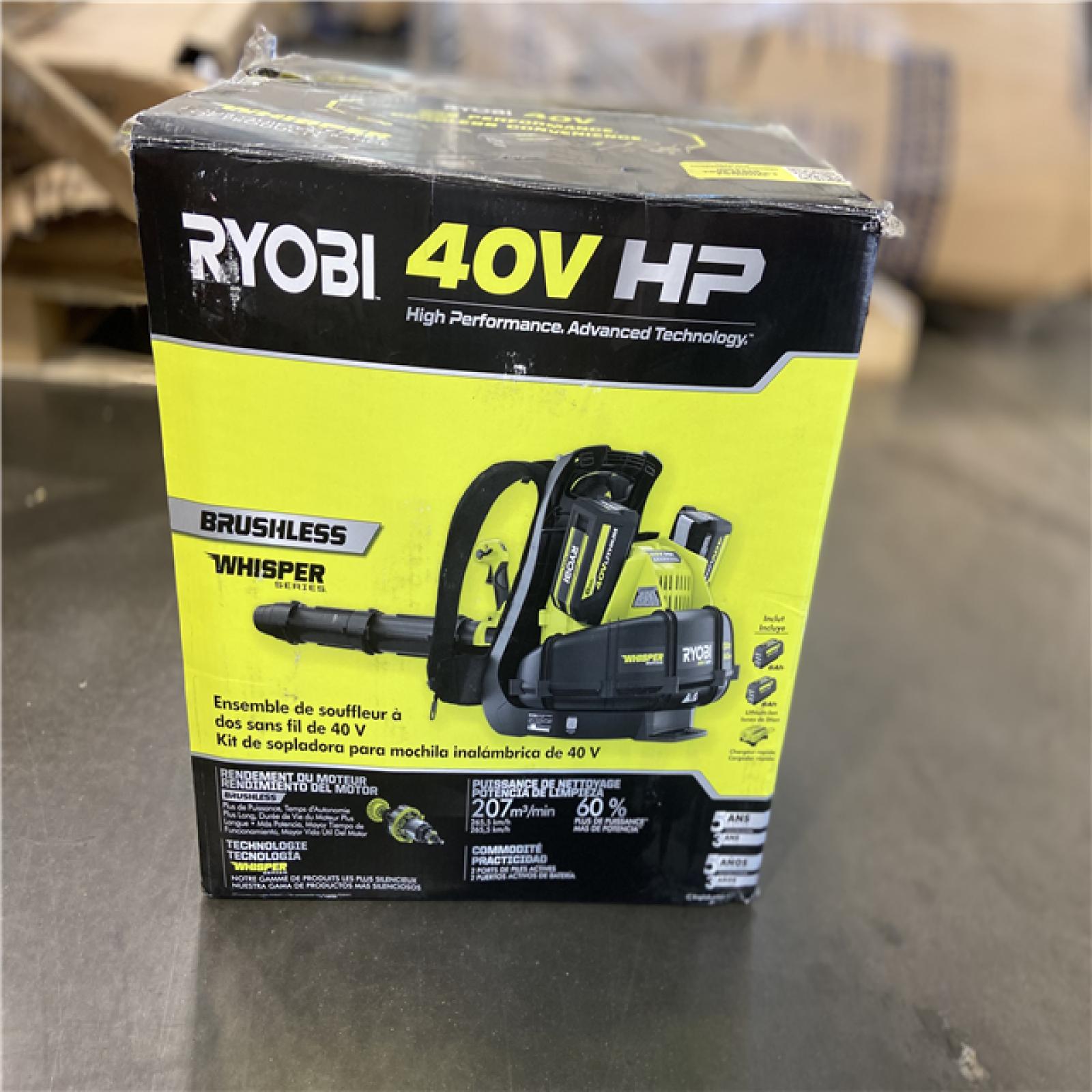 AS-IS - RYOBI 40V HP Brushless Whisper Series 165 MPH 730 CFM Cordless Battery Backpack Blower