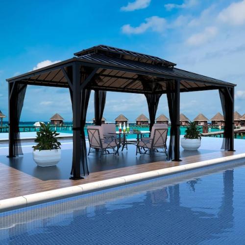 Phoenix NEW VEIKOUS 20 ft. W x 12 ft. D Double Hardtop Gazebo with Galvanized Steel Roof and Textilene Netting