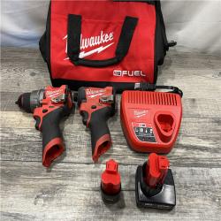 AS-IS Milwaukee FUEL 12-Volt Lithium-Ion Brushless Cordless Hammer Drill and Impact Driver Combo Kit