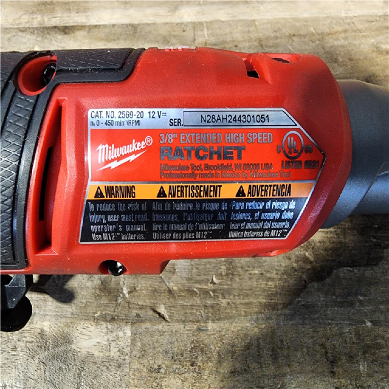 HOUSTON LOCATION - AS-IS Milwaukee 2569-20 12V Cordless 3/8 Extended Reach High Speed Ratchet (Tool Only)