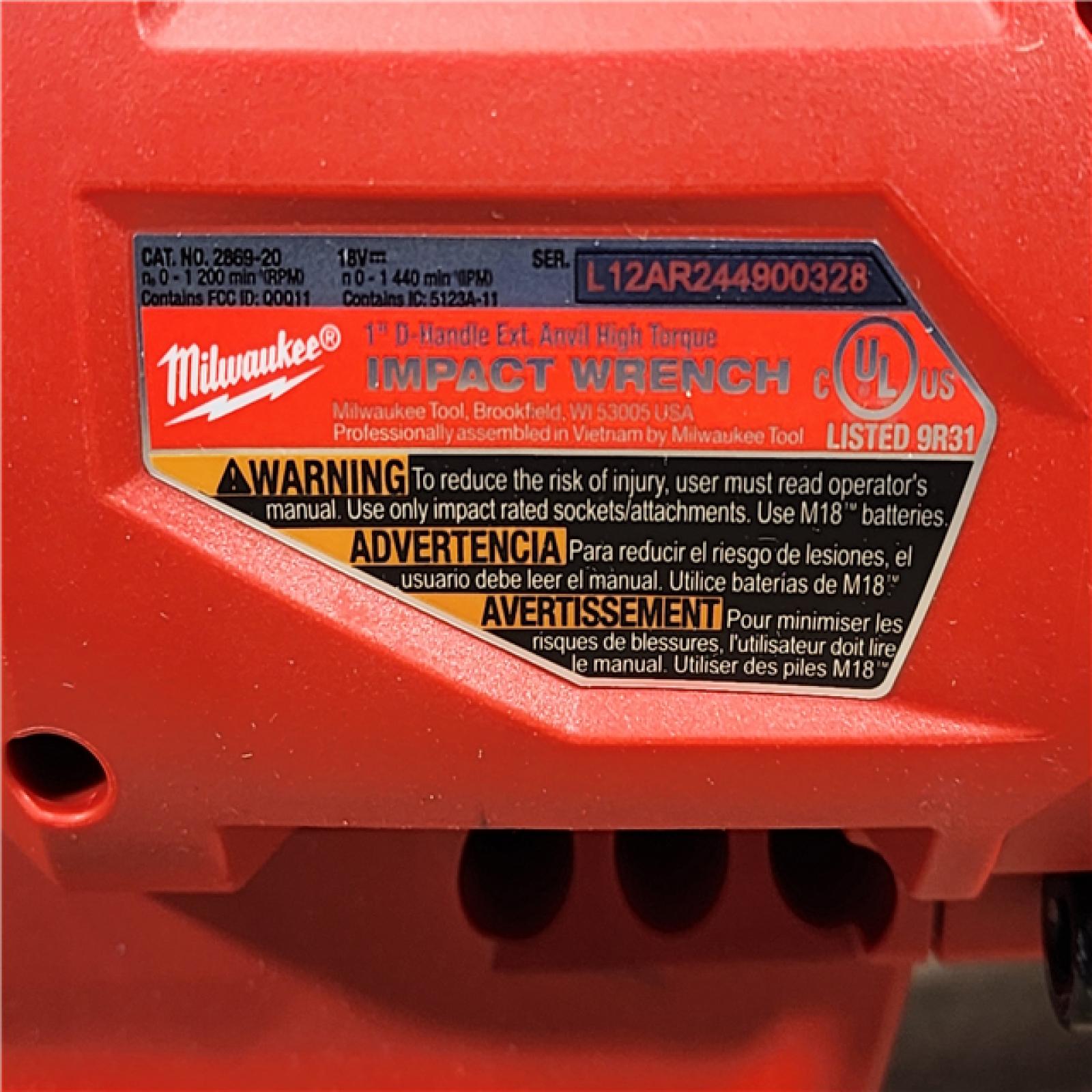 HOUSTON LOCATION - AS-IS Milwaukee 2869-20 M18 FUEL 18V Lithium-Ion Brushless Cordless 1 in. Impact Wrench Extended Reach D-Handle (Tool-Only)