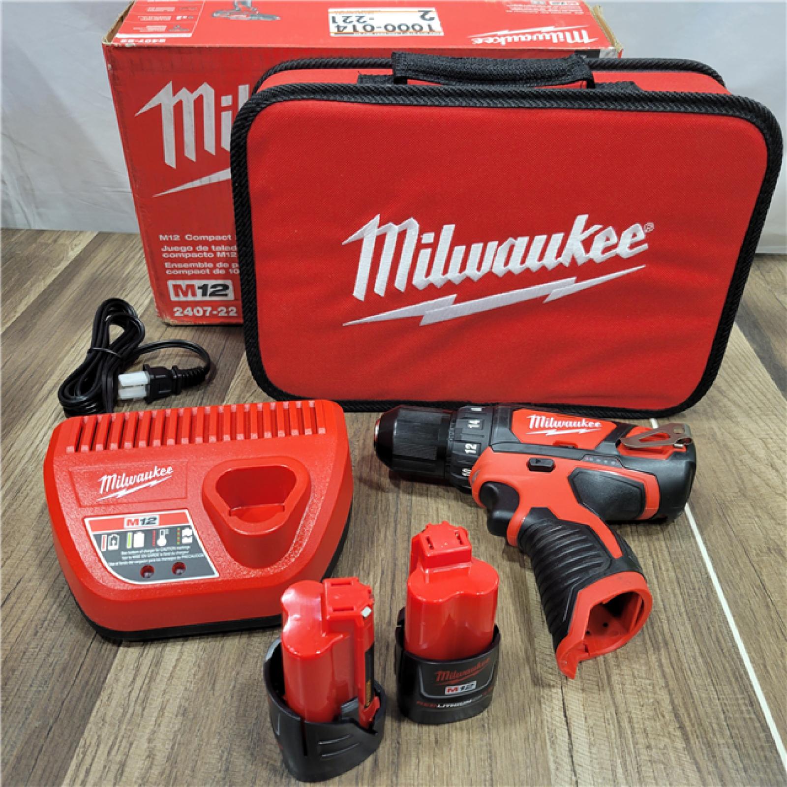 GOOD  MILWAUKEE M12 12V Lithium-Ion Cordless 3/8 in. Drill/Driver Kit with Two 1.5 Ah Batteries, Charger and Tool Bag