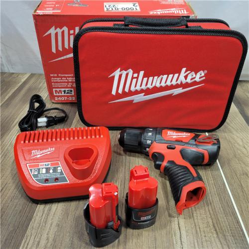 GOOD  MILWAUKEE M12 12V Lithium-Ion Cordless 3/8 in. Drill/Driver Kit with Two 1.5 Ah Batteries, Charger and Tool Bag