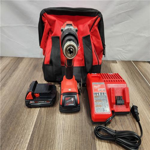 AS-IS -  Milwaukee M18 18V Lithium-Ion Brushless Cordless 1/2 in. Compact Drill/Driver Kit with Two 2.0 Ah Batteries, Charger and Case