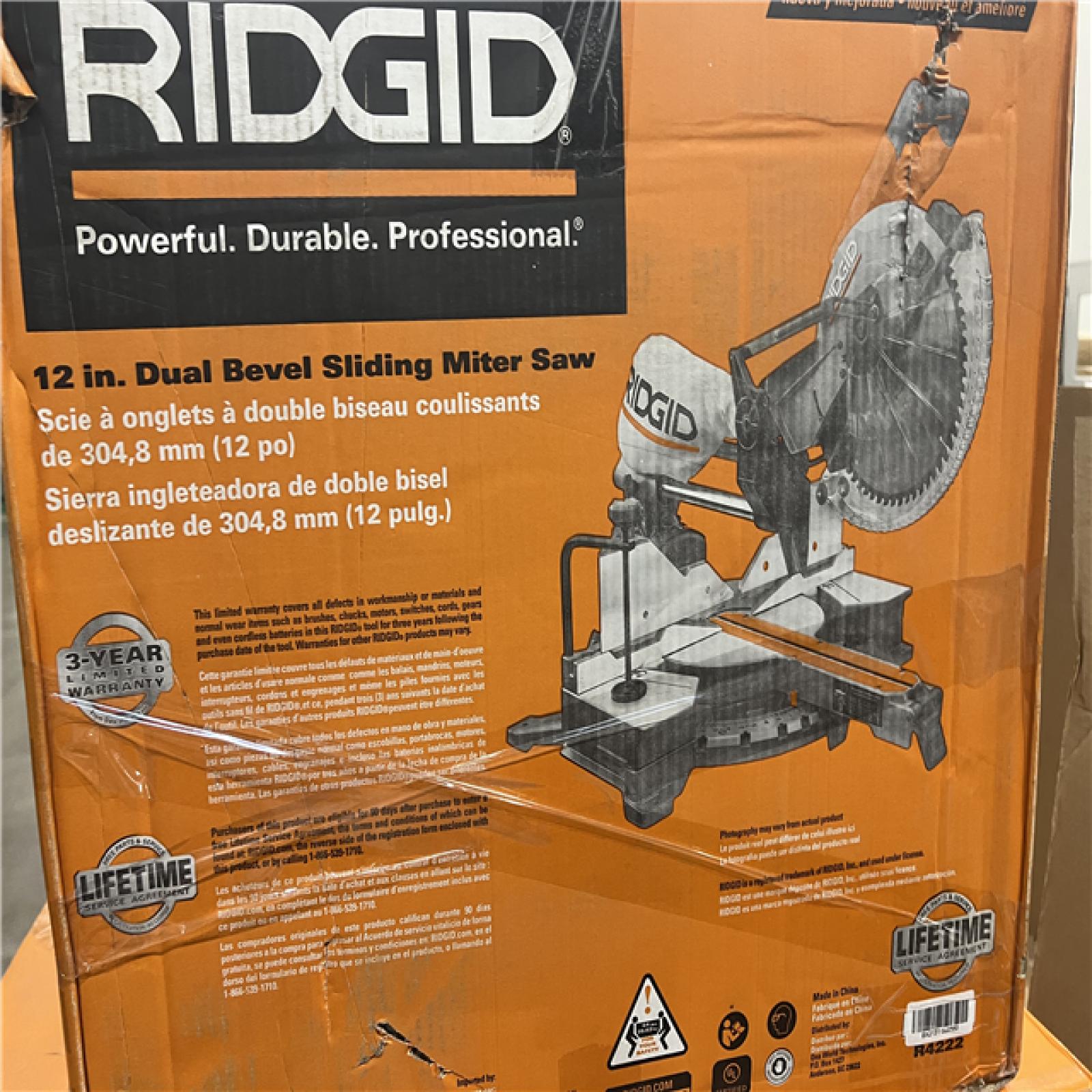 NEW- RIDGID 15 Amp Corded 12-Inch Dual Bevel Sliding Mitre Saw