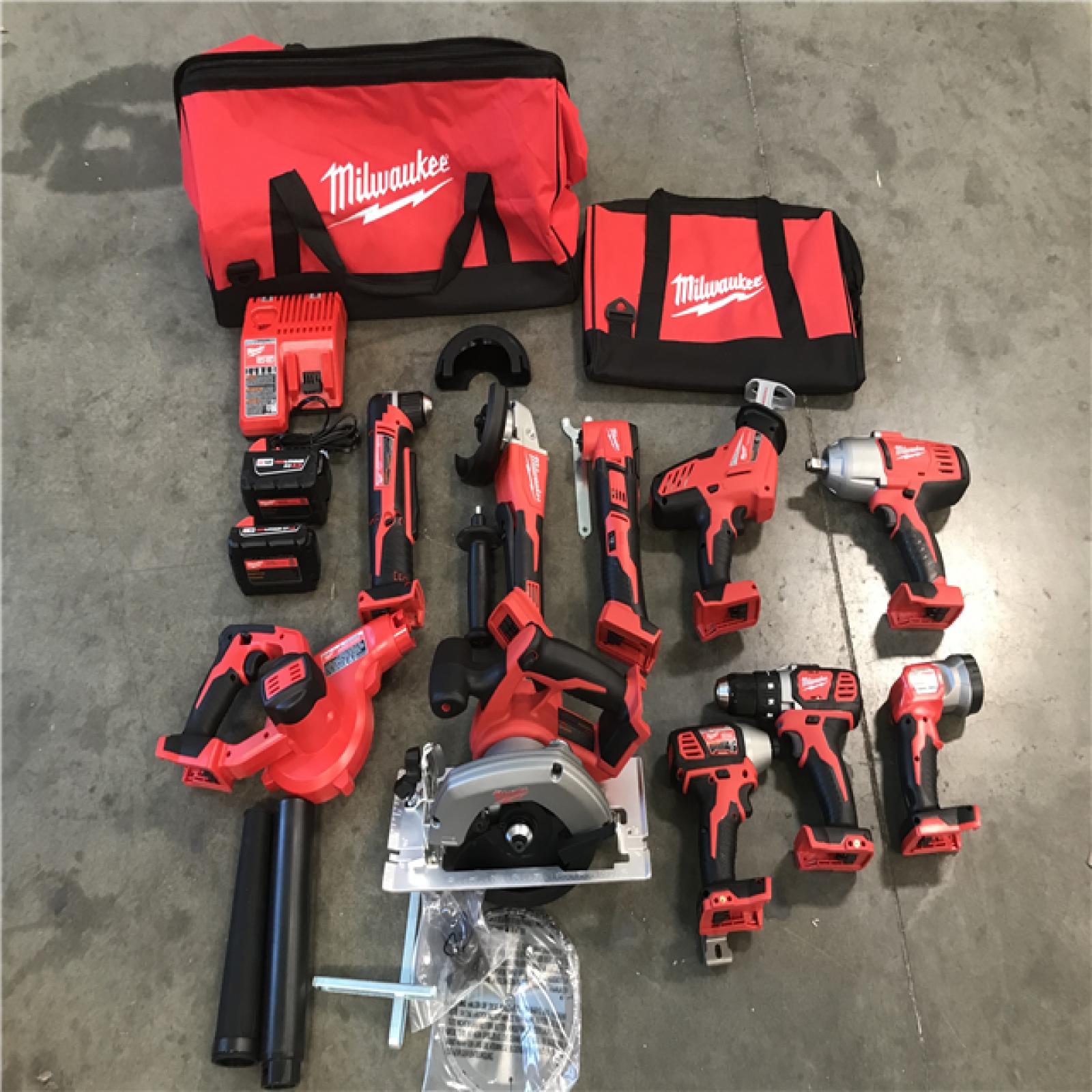 California NEW Milwaukee M18 18V Lithium-Ion Cordless Combo Kit 10 Tools W/ 2 Batteries, Charger And Tool Bag