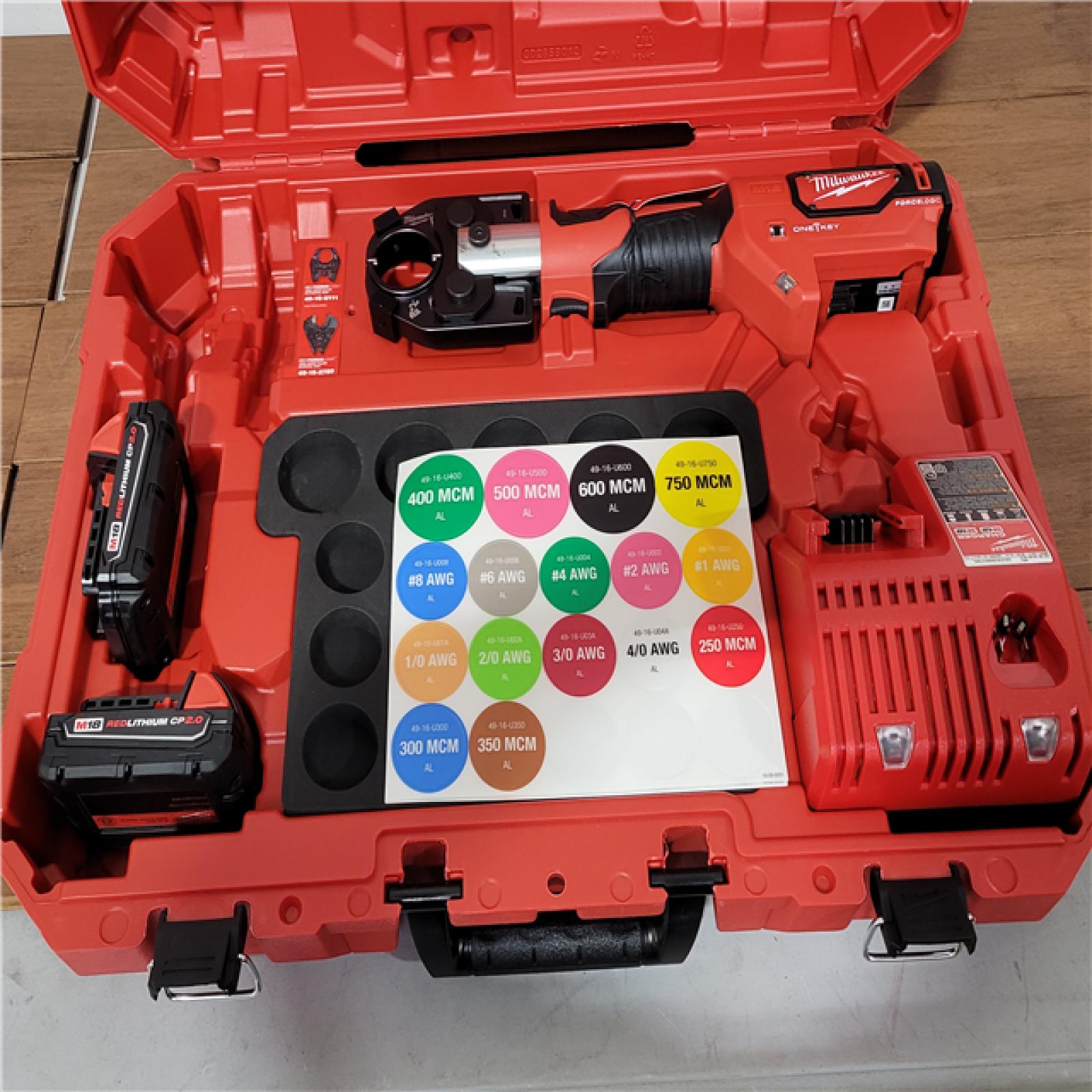 California NEW Milwaukee Force Logic M18 600 MCM Cu Crimper Kit  Includes (2) Batteries  Charger and Hard Case
