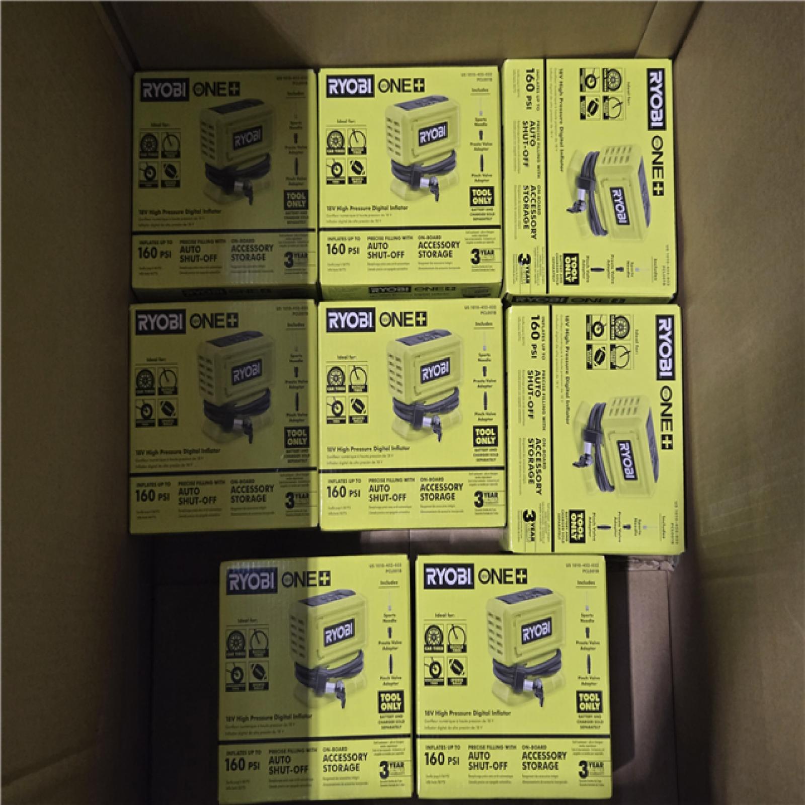 NEW!- Ryobi 18V ONE+ HIGH PRESSURE DIGITAL INFLATOR (LOT OF 8)