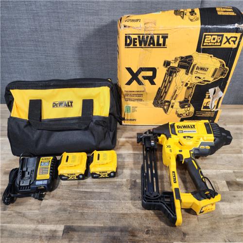 HOUSTON LOCATION - AS-IS (APPEARS LIKE NEW) DEWALT 20V MAX XR Lithium-Ion Cordless Brushless 9-Gauge Fencing Stapler Kit with (2) 5Ah Batteries, Charger and Bag