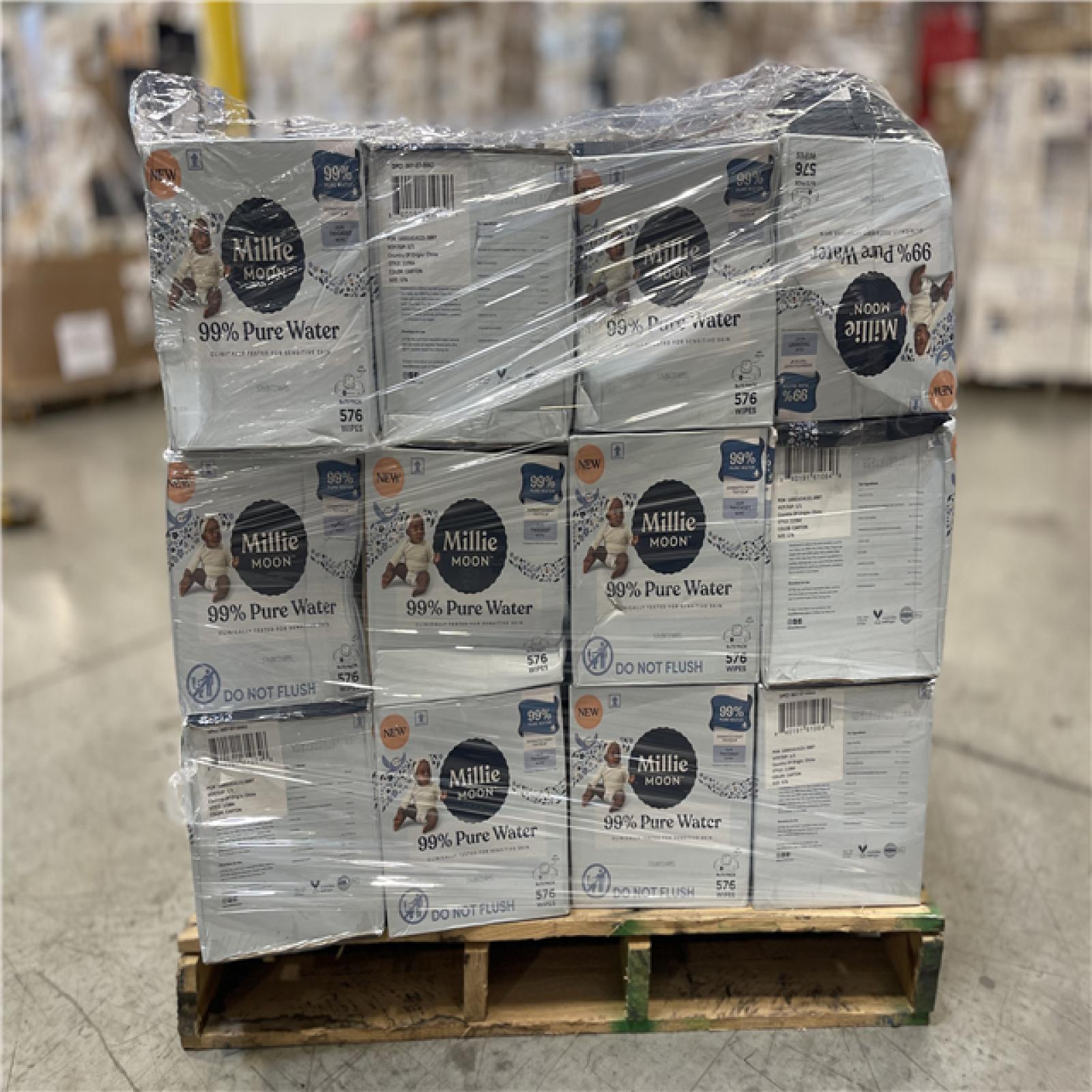 DALLAS LOCATION- Millie Moon 99% Pure Water Baby Wipes - 576ct: Whole Body  Diaper Area  Unscented PALLET-(60 UNITS)