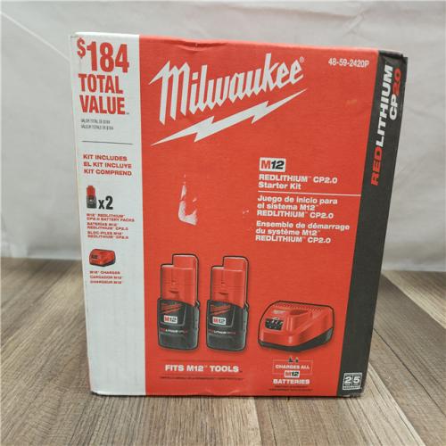 NEW- Milwaukee M12 12V Lithium-Ion Compact 2.0 Ah Battery Pack (2-Pack) Starter Kit with Charger