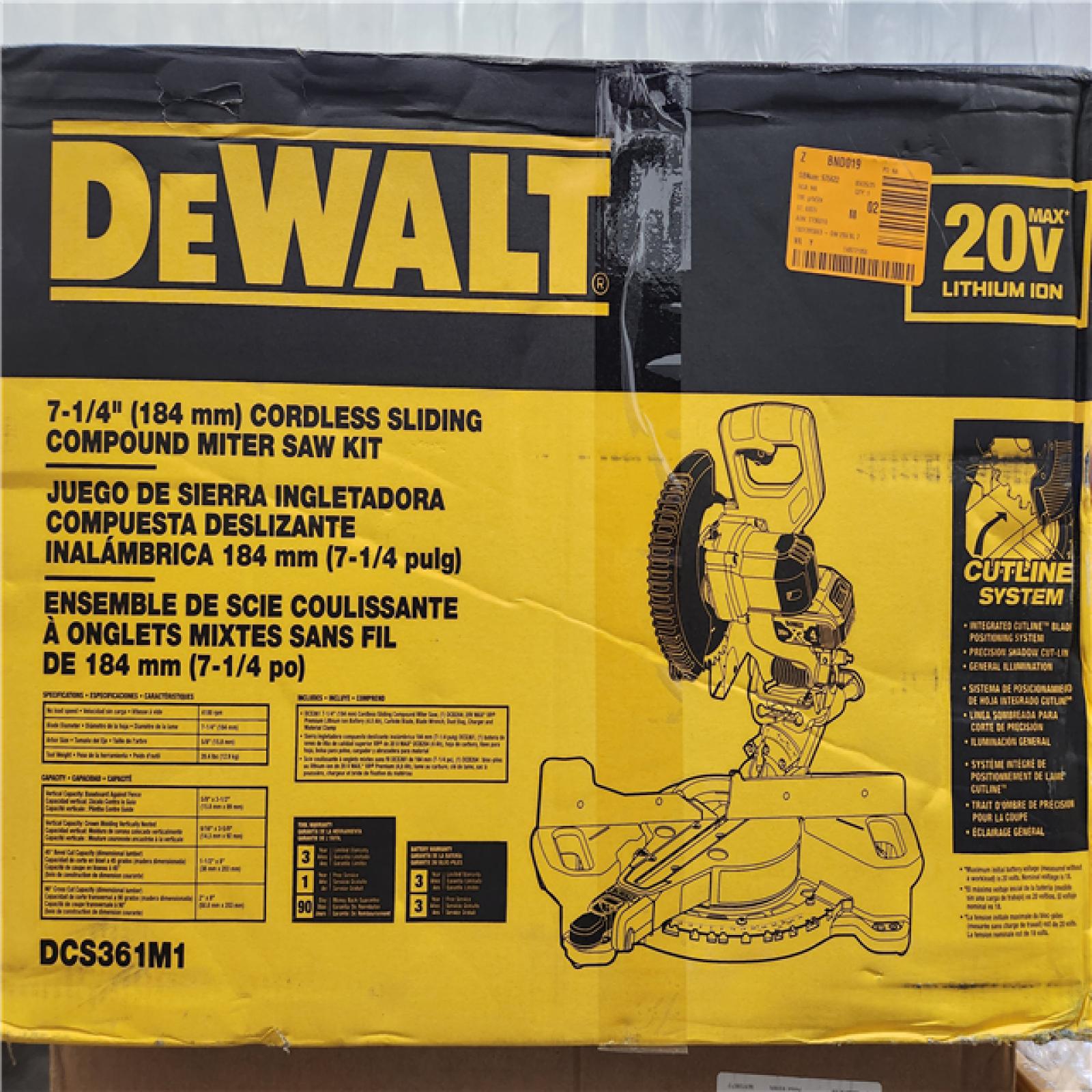 NEW- DEWALT  20V MAX Cordless 7-1/4 in. Sliding Miter Saw with (1) 20V Battery 4.0Ah