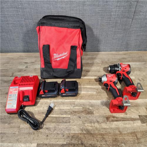 HOUSTON LOCATION - AS-IS Milwaukee M18 18V Lithium-Ion Brushless Cordless Compact Drill/Impact Combo Kit (2-Tool) W/(2) 2.0 Ah Batteries  Charger & Bag