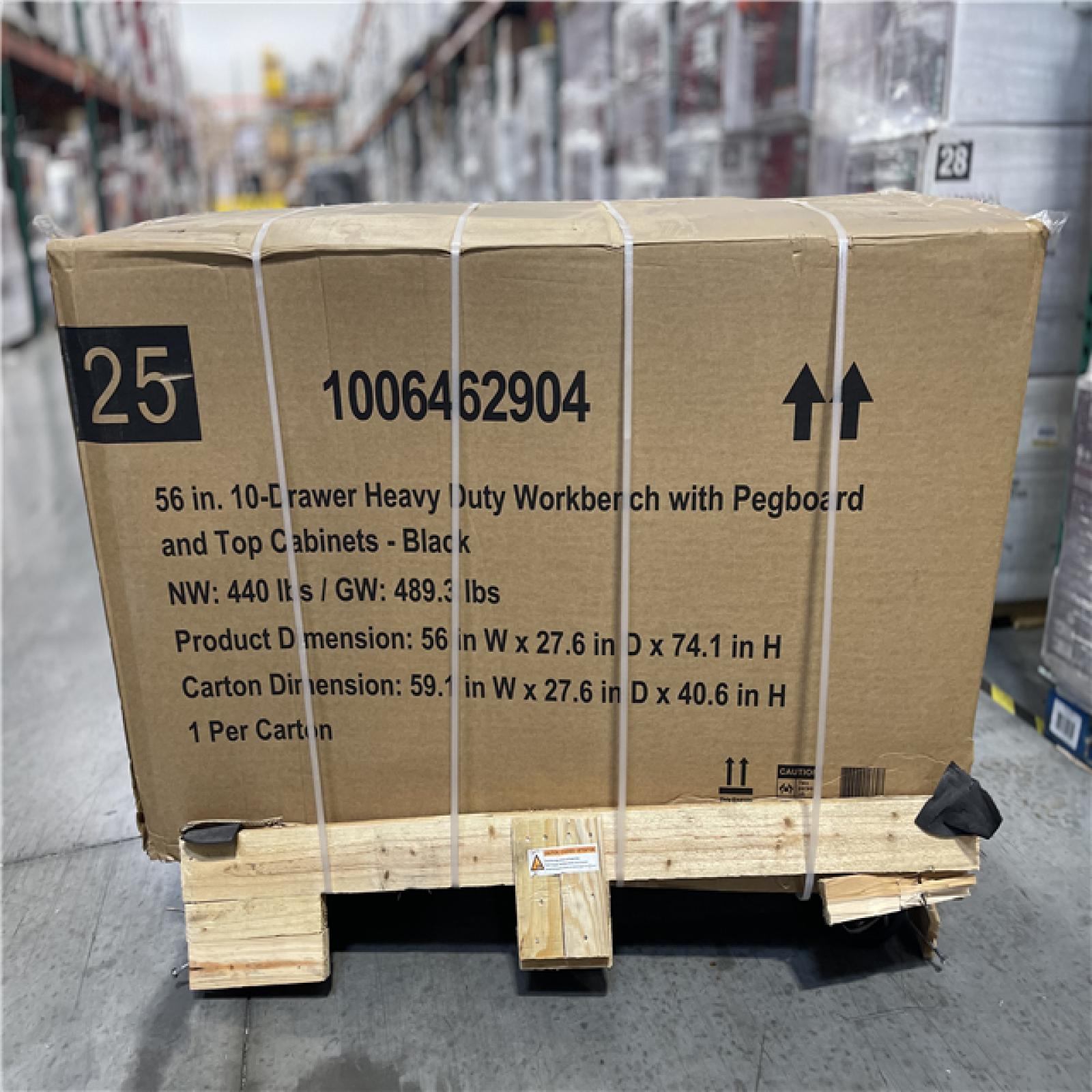 DALLAS LOCATION- AS IS- Husky 56 in. W x 27.6 in. D 10-Drawer Work Bench with Peg Board and Top Cabinets