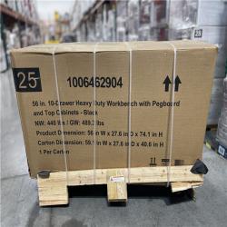 DALLAS LOCATION- AS IS- Husky 56 in. W x 27.6 in. D 10-Drawer Work Bench with Peg Board and Top Cabinets