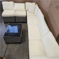 Phoenix JUSKYS GUKOO Gray 7-Piece Wicker Metal Frame Sofa Seating Group with White Cushions and Coffee Table
