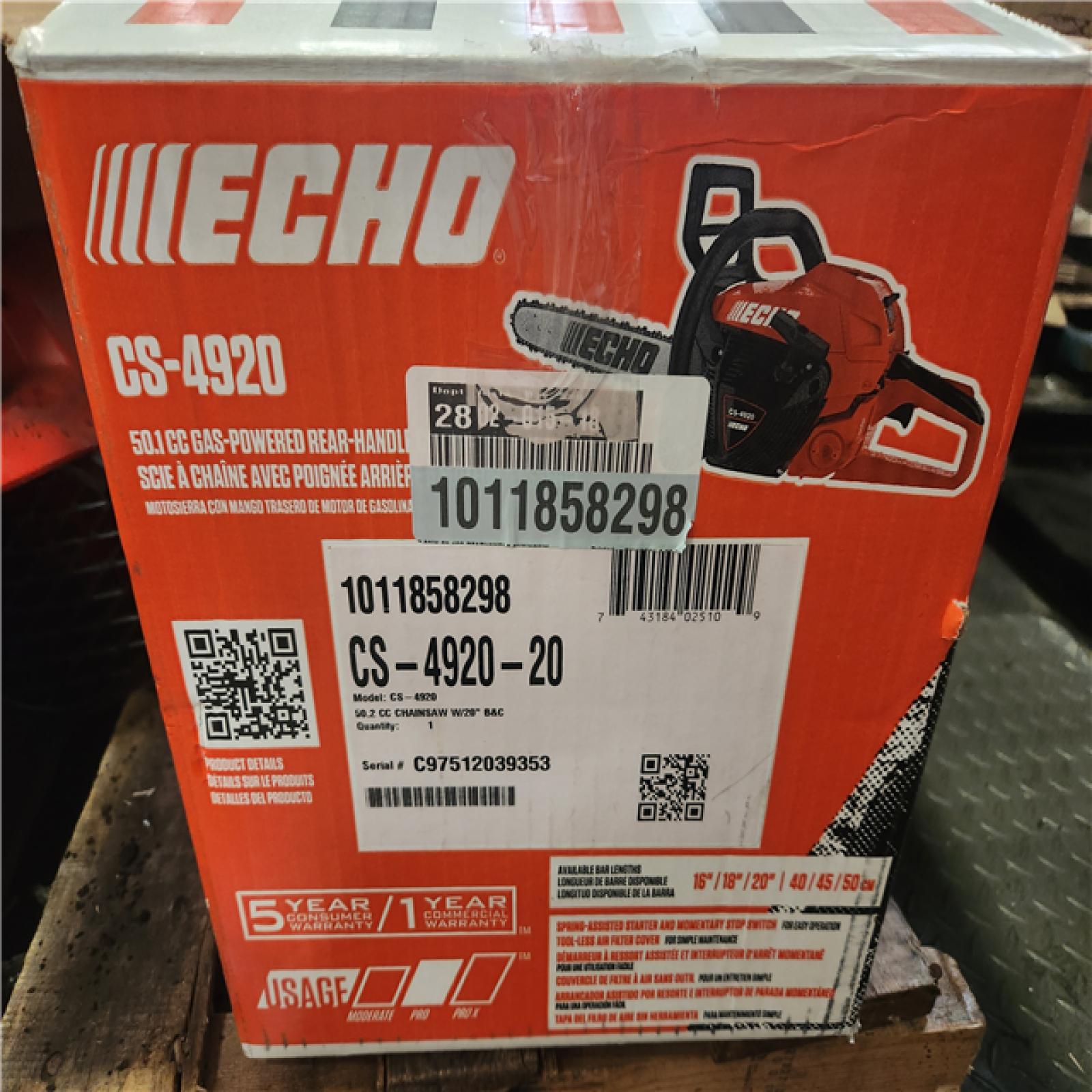 Phoenix AS-IS ECHO 20 in. 50.1 cc 2-Stroke Gas Rear Handle Chainsaw