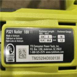 AS-IS RYOBI ONE+ 18V 18-Gauge Cordless AirStrike Brad Nailer (Tool Only)