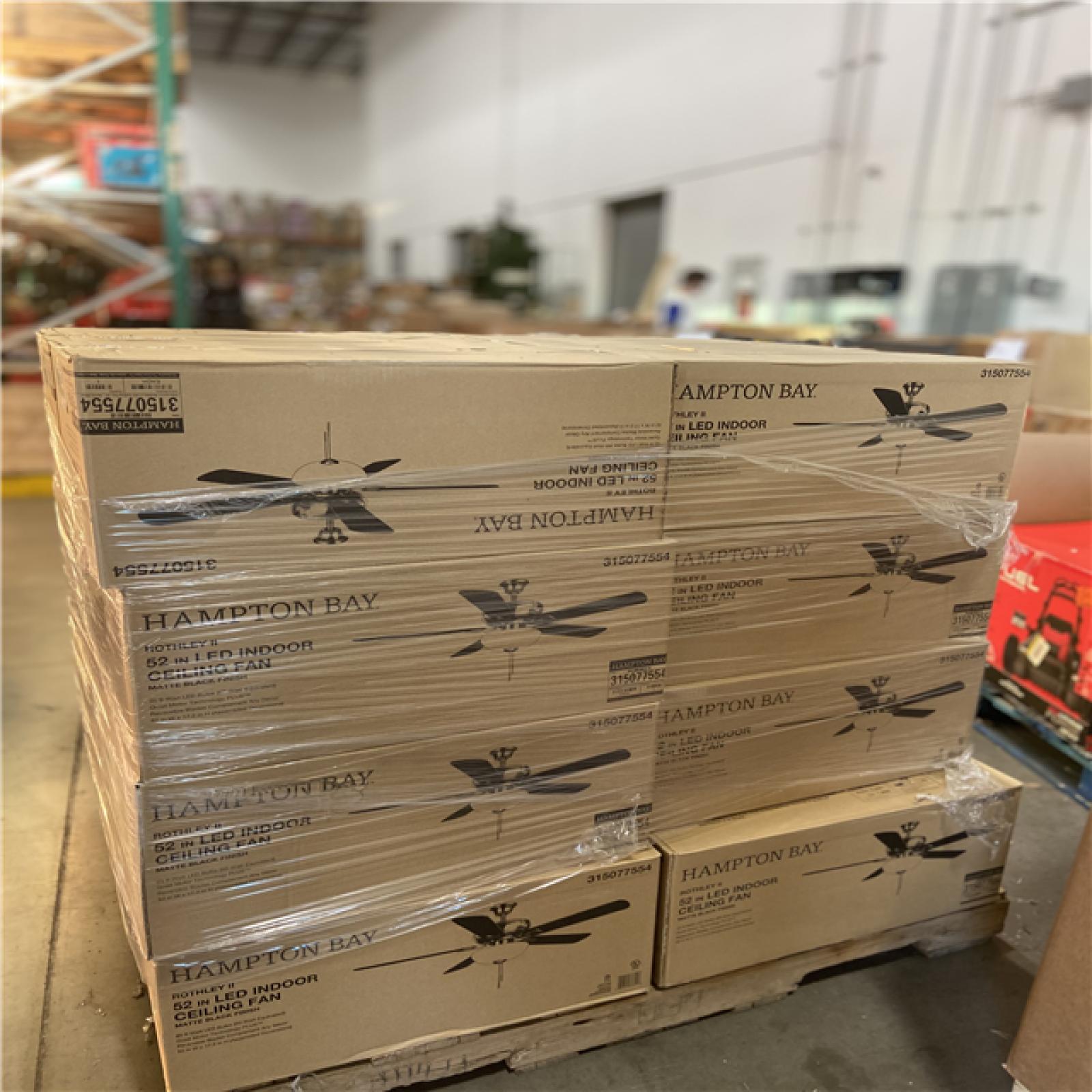 DALLAS LOCATION - Hampton Bay Rothley II 52 in. Indoor LED Matte Black Ceiling Fan with Light Kit (24 UNITS)