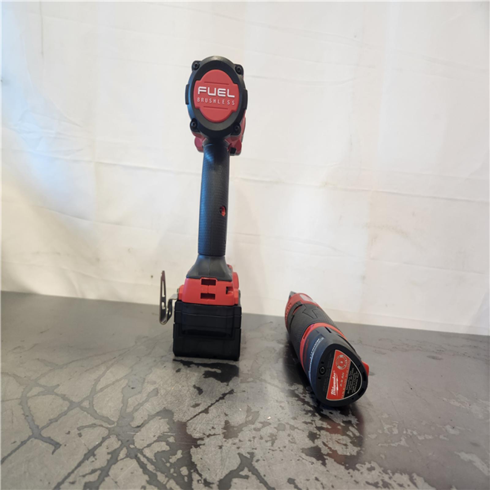 AS-IS- M18 FUEL 18V Cordless Mid Torque 1/2 in. Impact Wrench W/ M12 FUEL 3/8 in. Ratchet & Battery/Charger Combo Kit