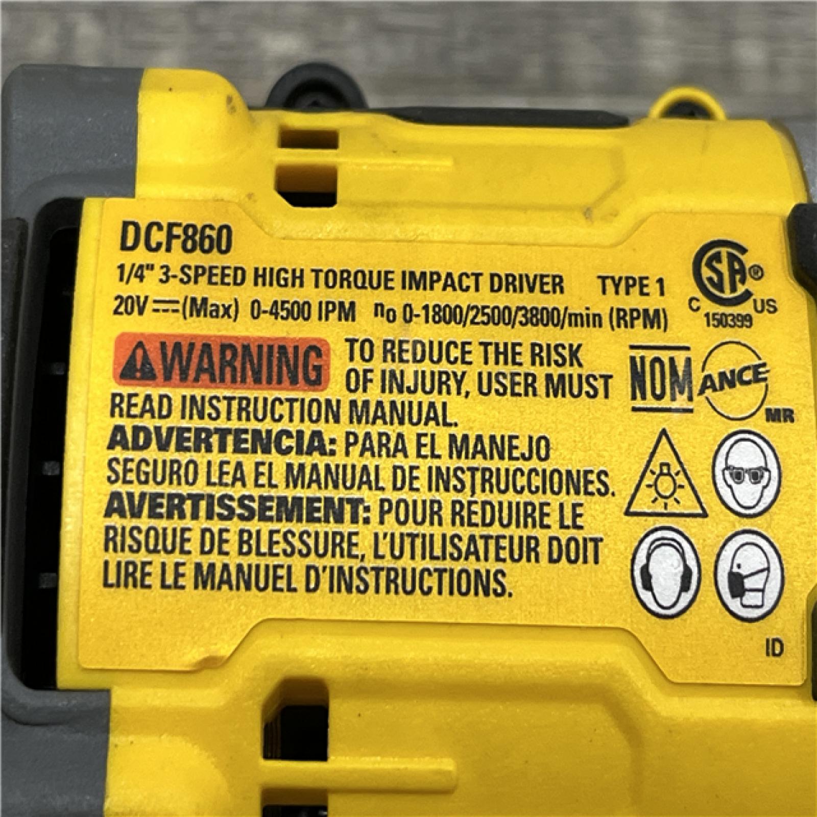 AS-IS DEWALT 20V MAX XR Lithium-Ion Brushless Cordless 3-Speed High Torque 1/4 in. Impact Driver Kit