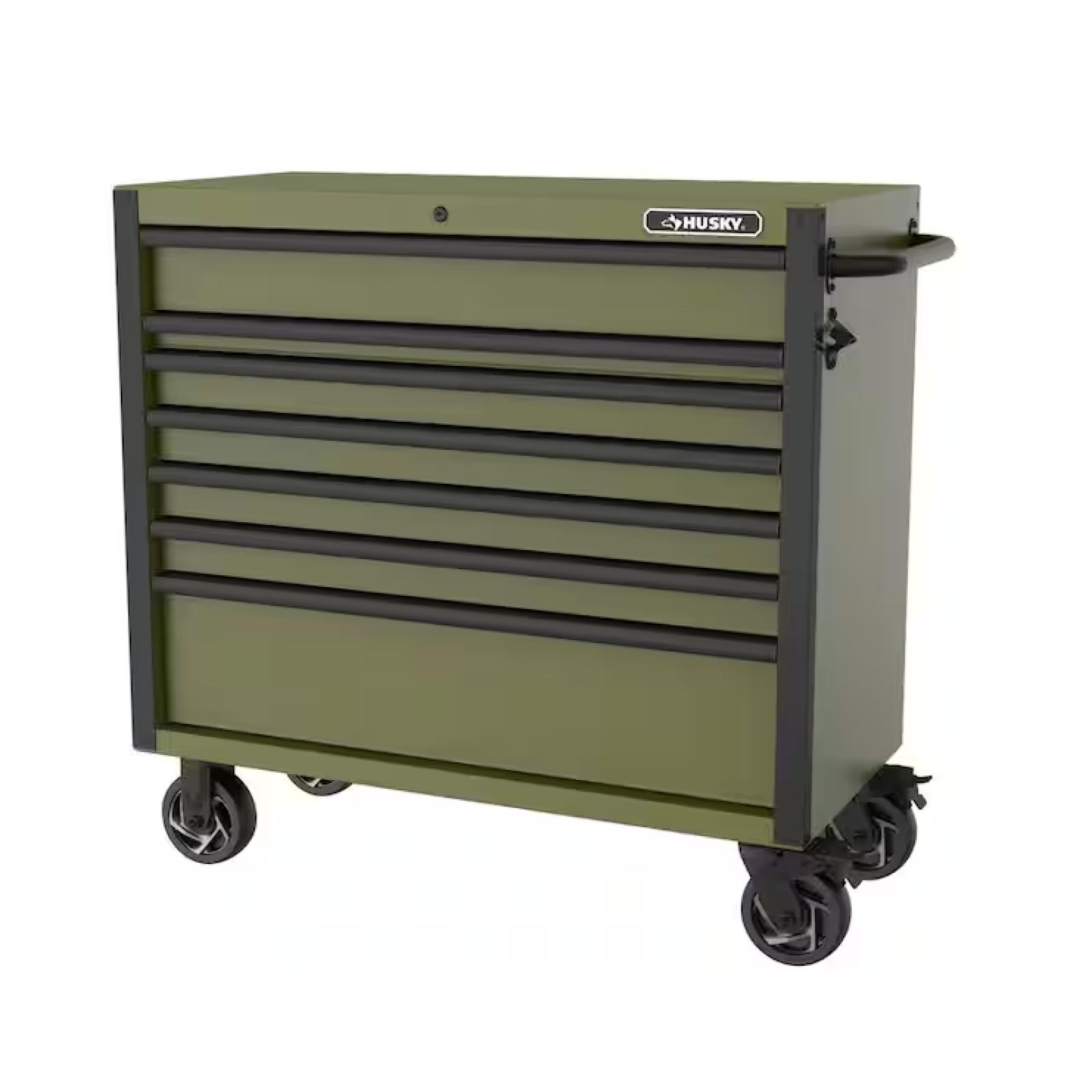 DALLAS LOCATION -  Husky Heavy-Duty 42 in. W 7-Drawer Matte Army Green Rolling Tool Cabinet