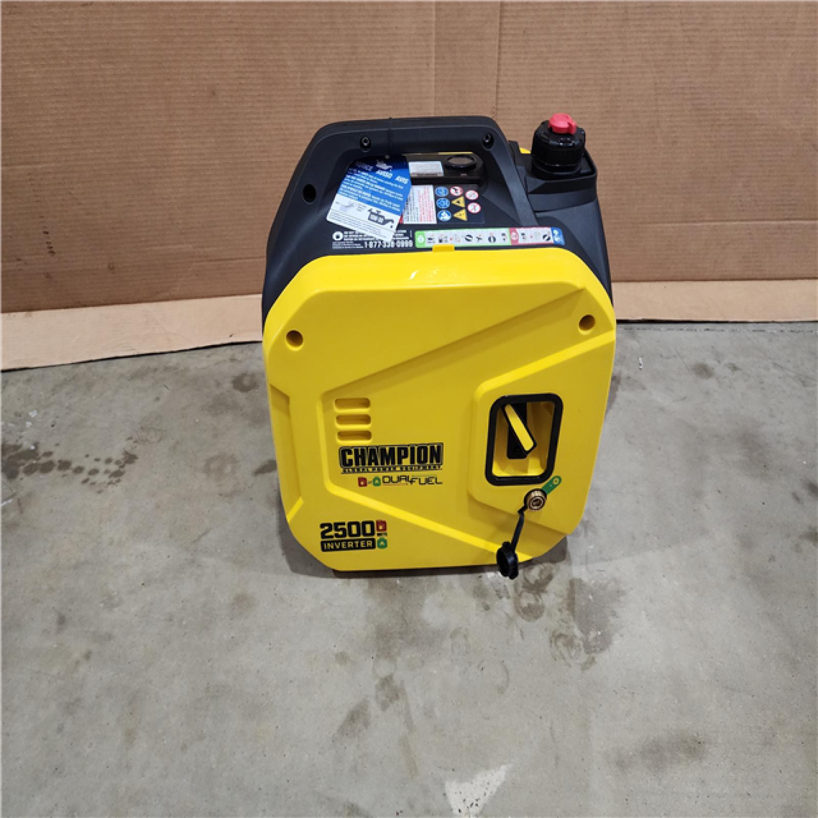 HOUSTON LOCATION - AS - IS CHAMPION 2500/1850-Watt Recoil Start Gasoline/Propane Powered Dual Fuel Inverter Generator with Quiet Technology and CO Shield