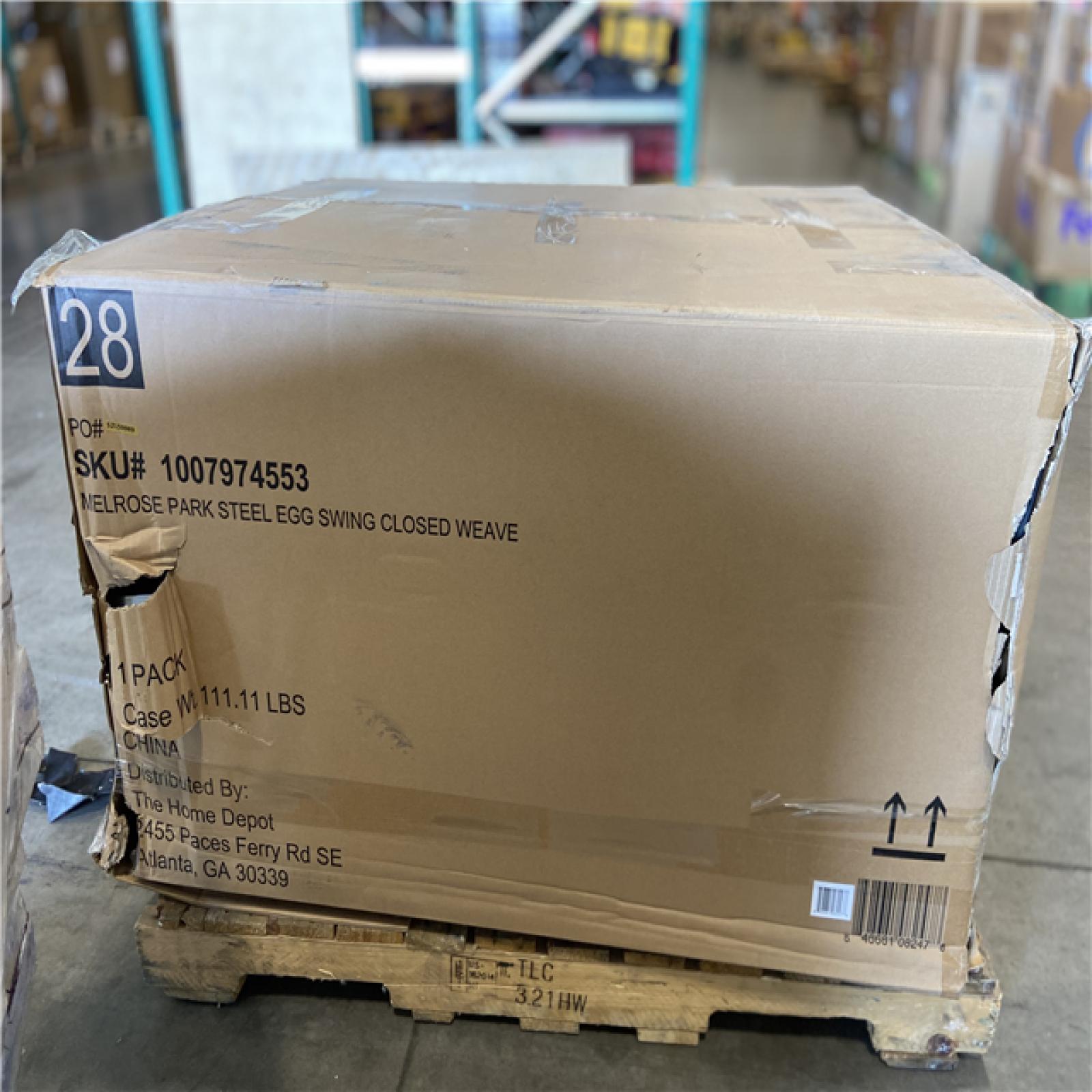 DALLAS LOCATION - StyleWell Melrose Park Closed Weave Wicker Egg-Shaped Patio Swing with Biscuit Cushions