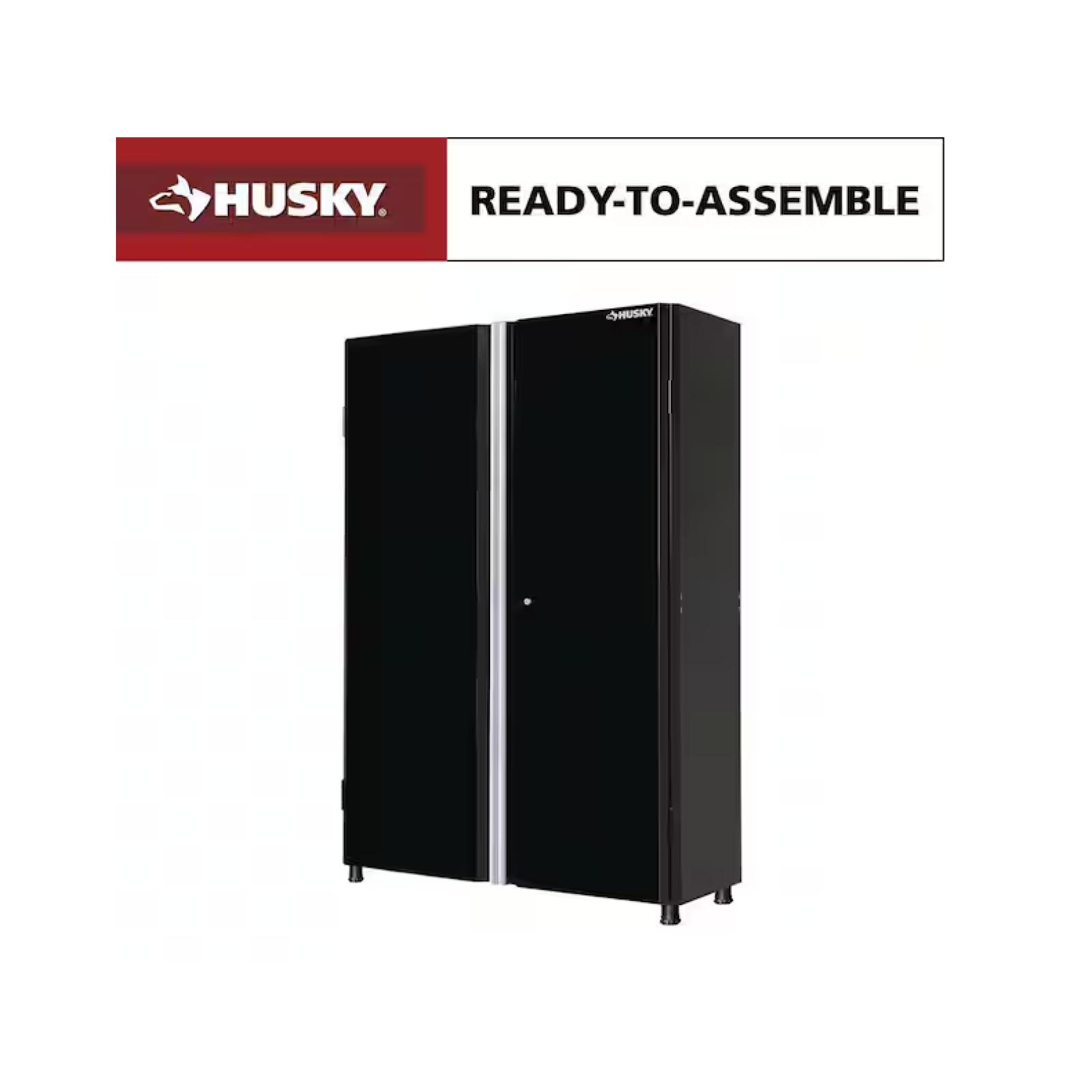 DALLAS LOCATION - Husky Ready-to-Assemble 48 in. W x 72 in. H x 18.3 in. D 24-Gauge 3-Shelf Steel Freestanding Cabinet in Black PALLET-(3 UNITS)