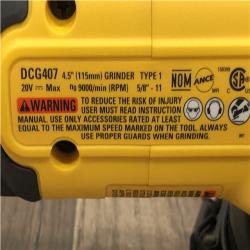 AS-IS DEWALT 20-Volt MAX Cordless Brushless 4-1/2 in. Angle Grinder with Slide Switch (Tool Only)