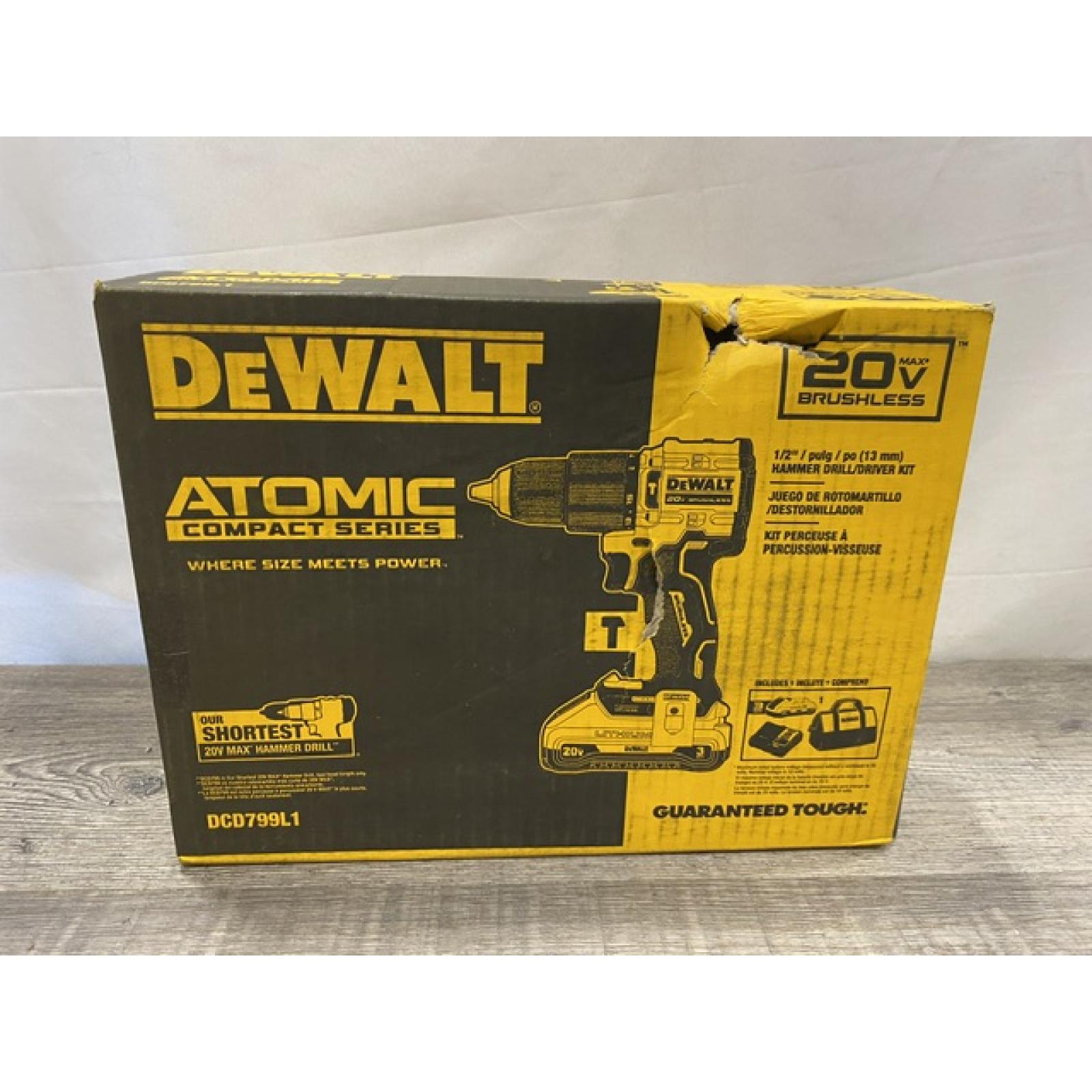 NEW- DeWalt ATOMIC 20-Volt Lithium-Ion Cordless 1/2 in. Compact Hammer Drill with 3.0Ah Battery  Charger and Bag