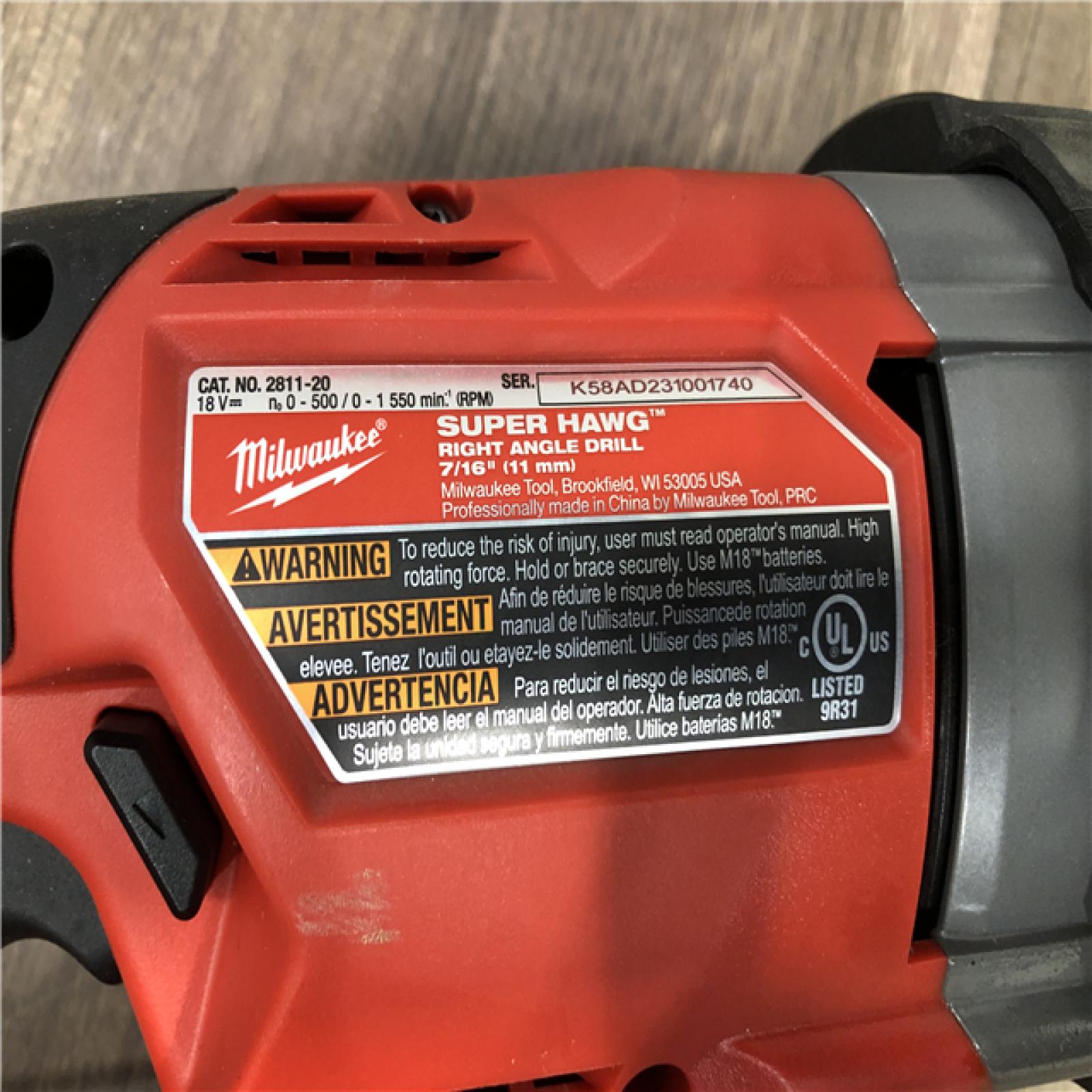 AS-IS Milwaukee FUEL 18V Lithium-Ion Brushless Cordless GEN 2 SUPER HAWG 7/16 in. Right Angle Drill (Tool-Only)