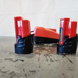 AS-IS- Milwaukee M12 12V Lithium-Ion Compact 2.0 Ah Battery Pack (2-Pack) Starter Kit with Charger