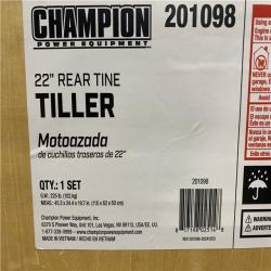 DALLAS LOCATION- LIKE NEW! Champion Power Equipment 22 in. Counter Rotating Gas Rear Tine Tiller with Self-Propelled Agricultural Tires