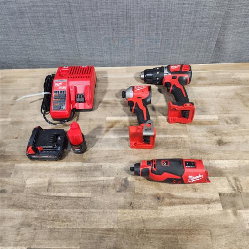 HOUSTON LOCATION - AS-IS MILWAUKEE 3 TOOL COMBO KIT W/ (2) BATTERY & CHARGER