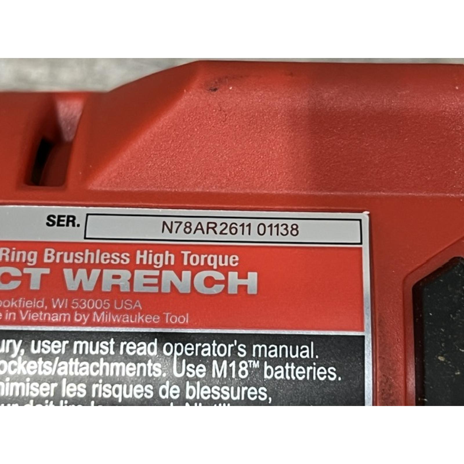 AS-IS Milwaukee 18-Volt Lithium-Ion Brushless 1/2 in. High Torque Impact Wrench with Friction Ring (Tool-Only)
