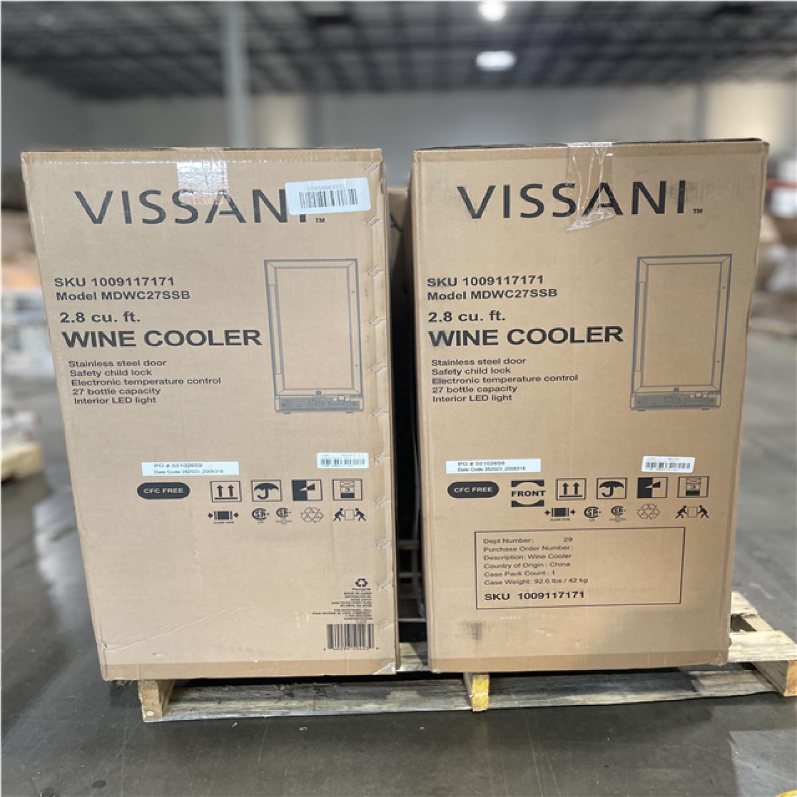 DALLAS LOCATION- VISSANI 15 in. W 27-Bottle Dual Zone Wine Cooler in Stainless Steel Pallet (4 UNITS)